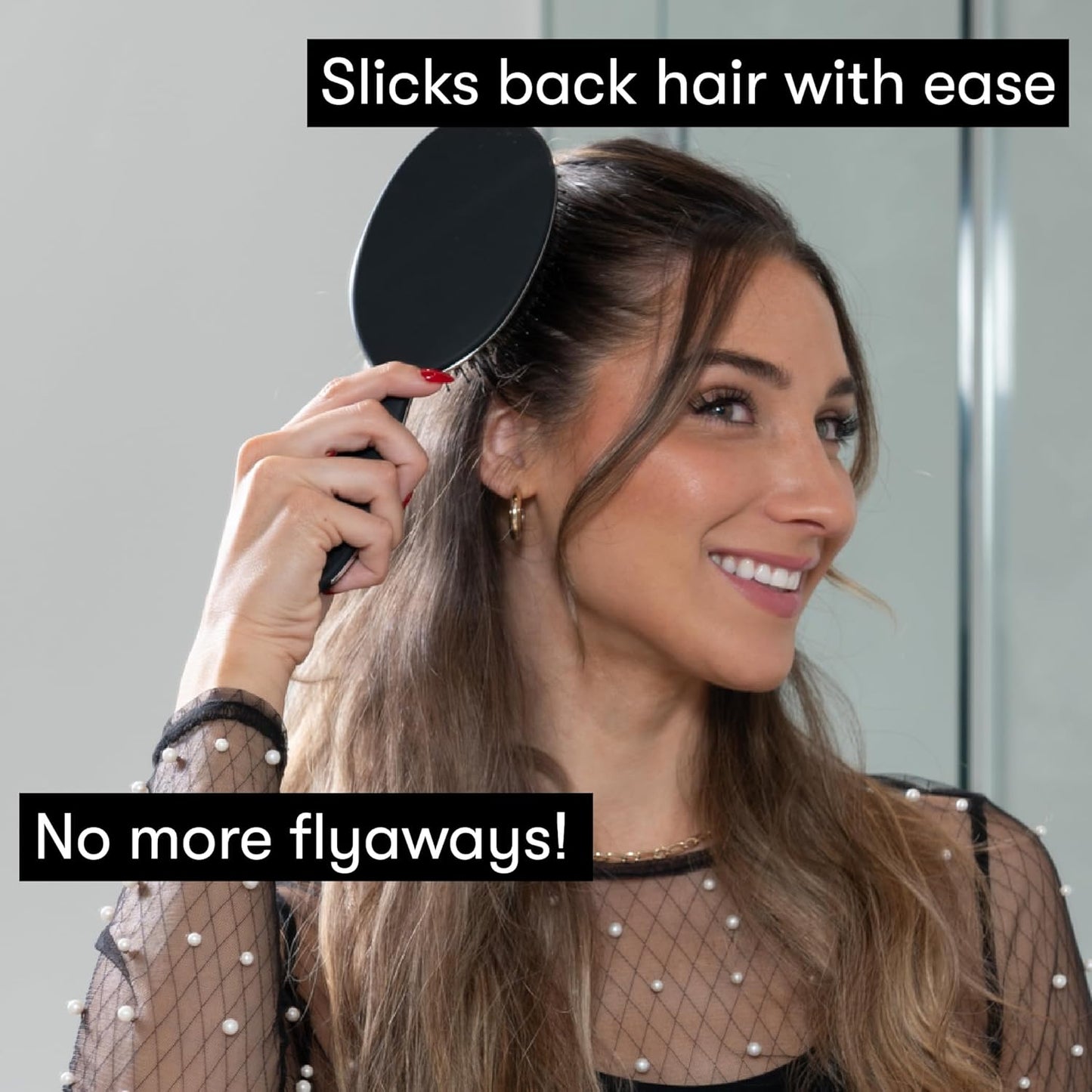 Black Boar Bristle Hair Brush - Natural Bristle Brush for Fine Hair, Boar Brush for Slicking Back Hair, Hair Brush for Women, Slick Back Hair Brush, Brosse a Cheveux, Brosse Poil De Sanglier