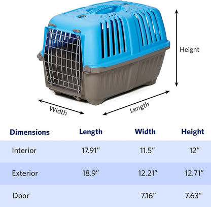 Pet Carrier: Hard-Sided Dog Carrier, Cat Carrier, Small Animal Carrier in Blue, inside Dims 17.91 L X 11.5 W X 12 H & Suitable for Tiny Dog Breeds, Perfect Dog Kennel Travel Carrier for Quick Trips