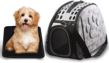 Foldable Pet Dog Cat Carrier Cage Collapsible Travel Kennel - Portable Pet Carrier Outdoor Shoulder Bag for Puppy Dog Cat Small Medium Large Animal (M, Grey)