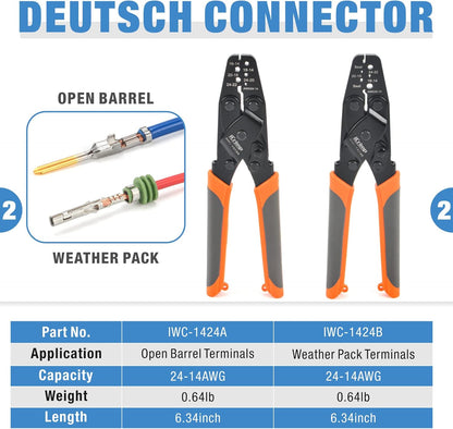 Icrimp Deutsch Terminal Crimp Tool Kit, Close Barrel and Open Barrel Crimper, Deutsch Removal Extraction Tool for Deutsch DT Connectors, Solid & Stamped Contacts, Delphi Weather Pack Terminals-12Pcs
