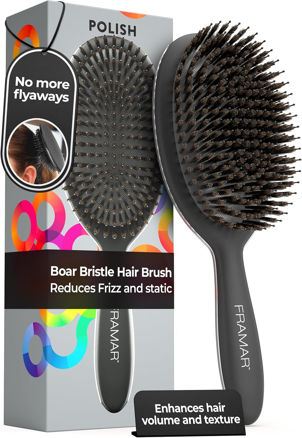 Black Boar Bristle Hair Brush - Natural Bristle Brush for Fine Hair, Boar Brush for Slicking Back Hair, Hair Brush for Women, Slick Back Hair Brush, Brosse a Cheveux, Brosse Poil De Sanglier