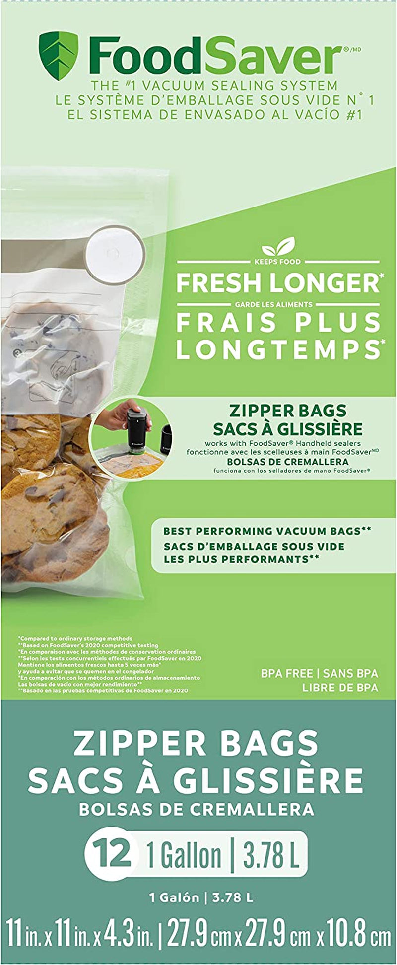 Vacuum Sealing Zipper Bags | Vacuum Sealer Bags for Custom Fit Airtight Food Storage and Sous Vide | Gallon Size Bags (3.78 L) | 12 Count