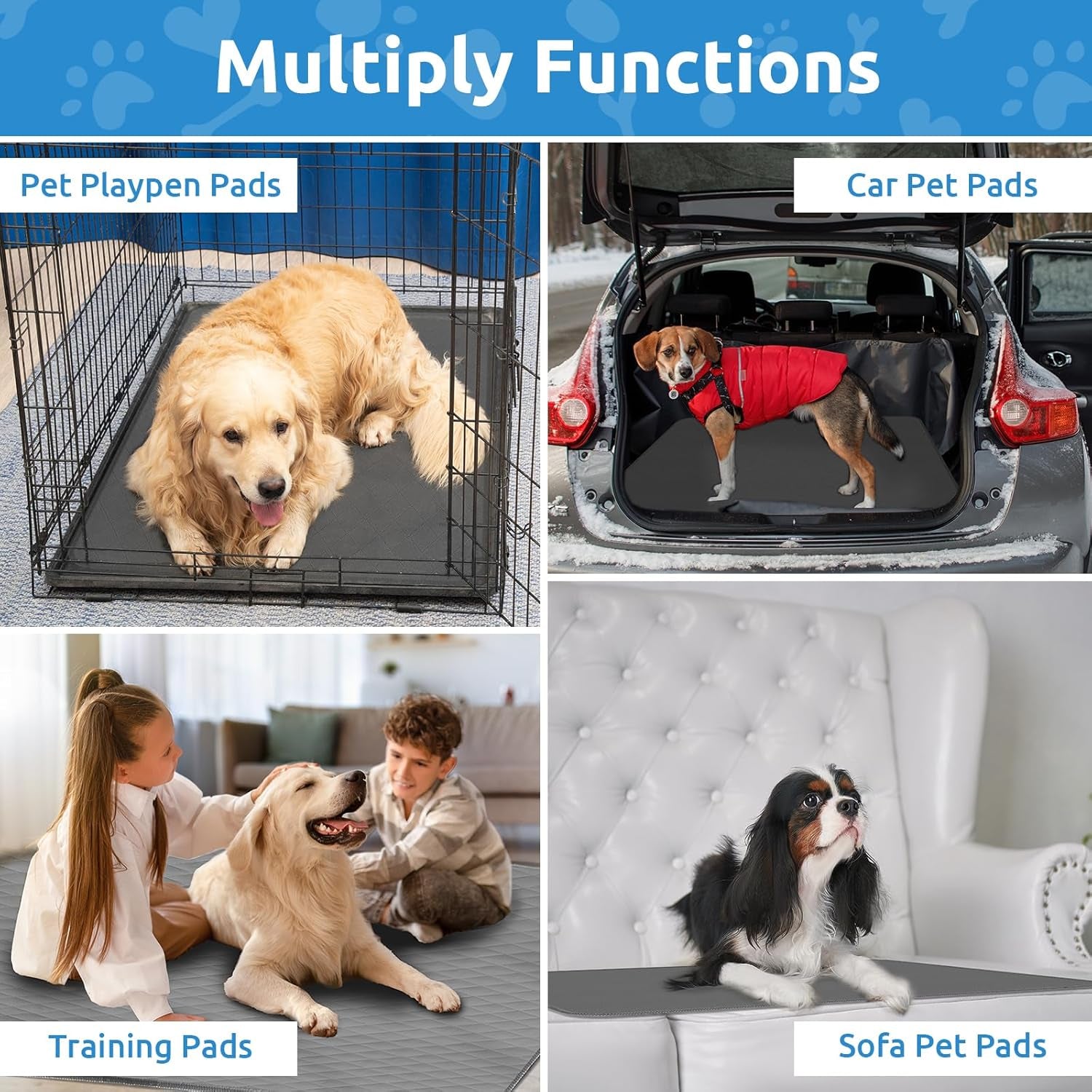 Washable Puppy Dog Pee Pad, 34" X52" Extra Large, Waterproof Whelping Training Mat for Playpen Crate, Floor, Bed,Sofa and Trunk [Premium Fabrics That Can Be Used by Humans]