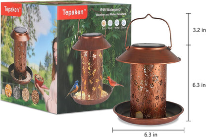 Solar Bird Feeder for Outdoors Hanging, Metal Waterproof Wild Bird Feeder for Cardinals, Lantern Light for Garden Decor, Butterfly