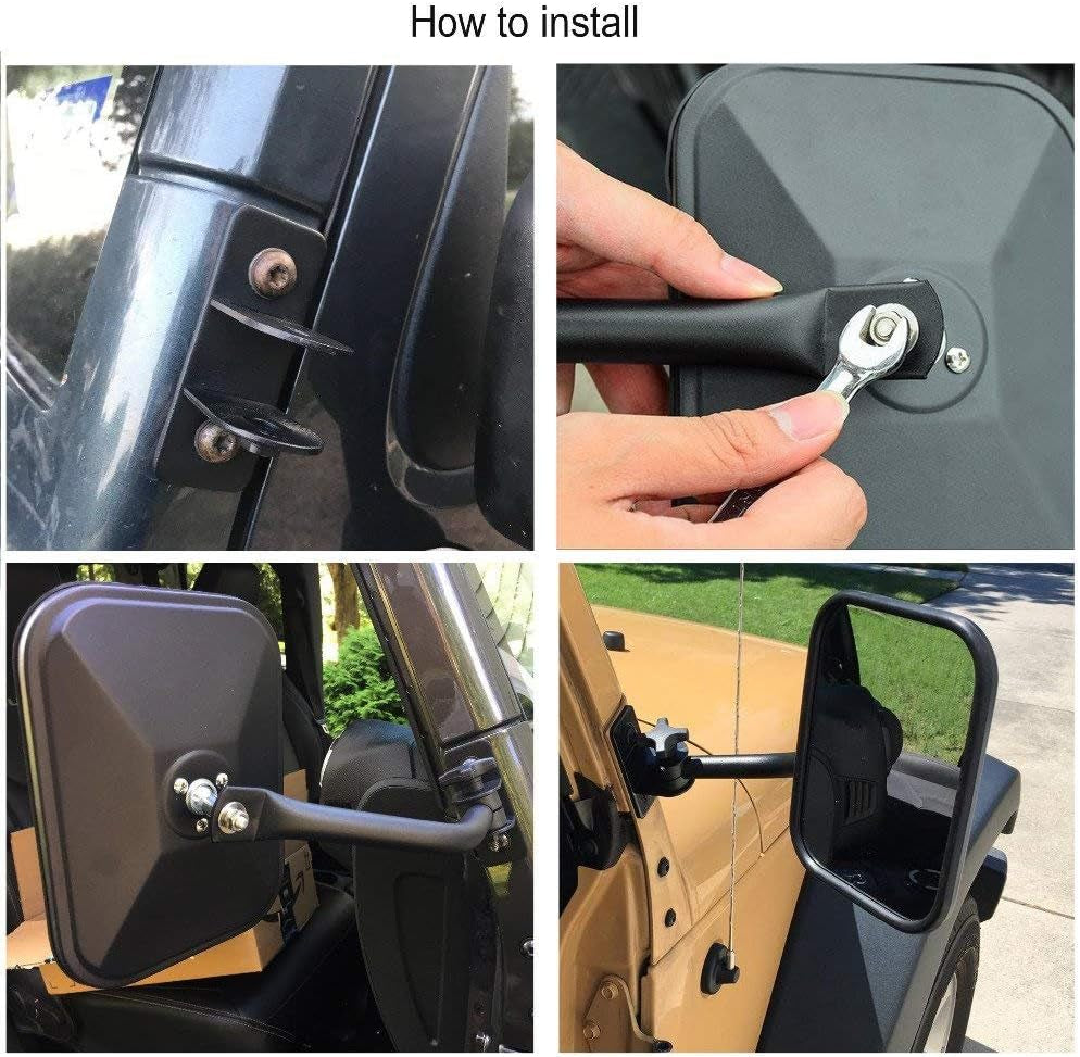 Upgraded Doors off Compatible with Wrangler TJ JKU JK 4X4 Off-Road Morror Rectangular Mirrors Quick Release Side View Mirror