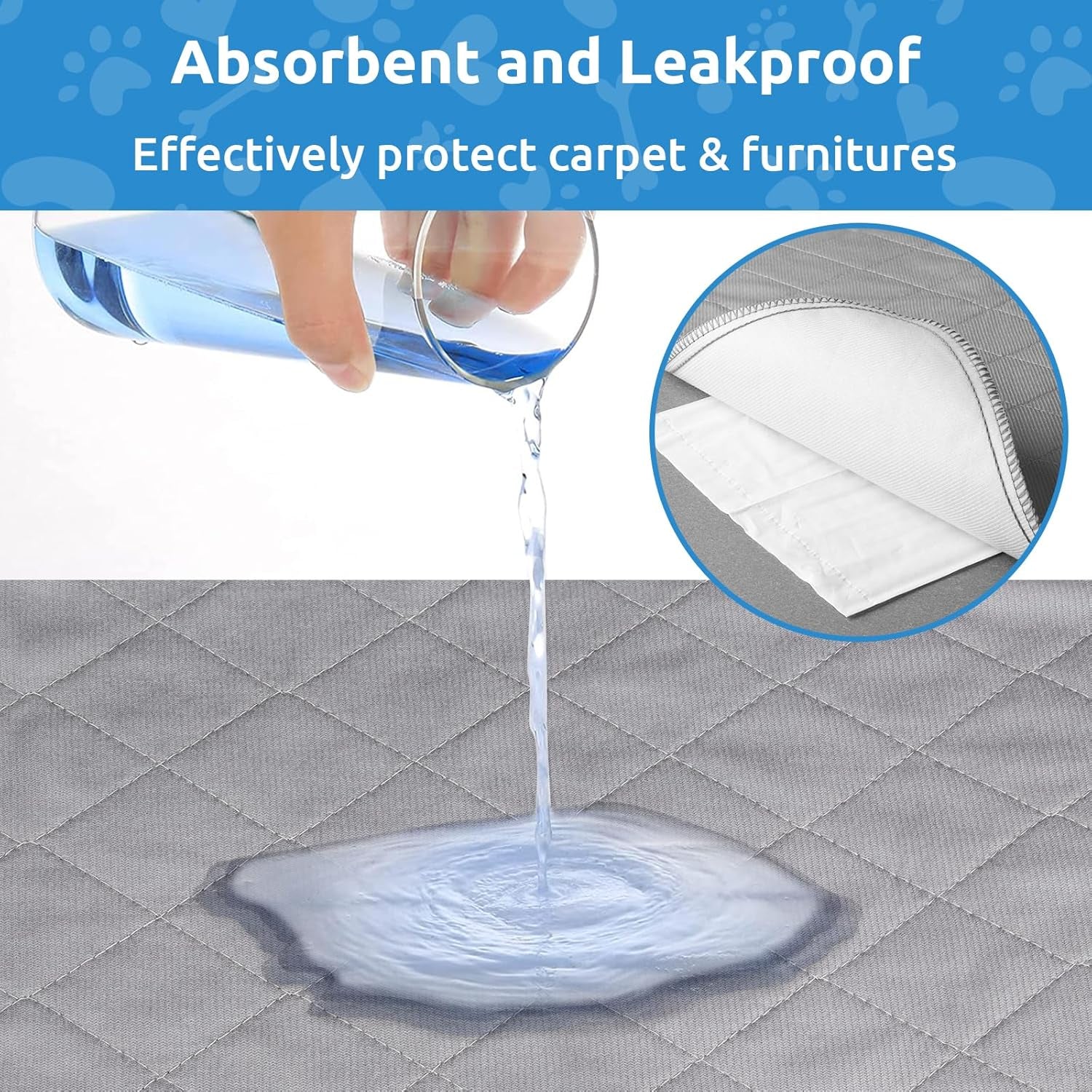 Washable Puppy Dog Pee Pad, 34" X52" Extra Large, Waterproof Whelping Training Mat for Playpen Crate, Floor, Bed,Sofa and Trunk [Premium Fabrics That Can Be Used by Humans]