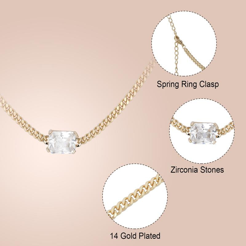 MEIITRUE 14K Gold Plated Cubic Zirconia Pendant Necklaces for Women, Hypoallergenic Fade-Resistant Cuban Link Choker Necklace, Trendy Fashion Jewelry for Girls