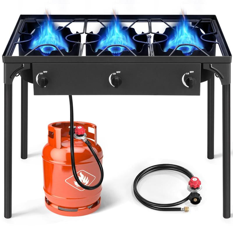 Ultimate 3-Burner Outdoor Propane Gas Stove - 225,000 BTU High Pressure Cooker for Backyard Cooking, Camping, Home Brewing & Turkey Frying!