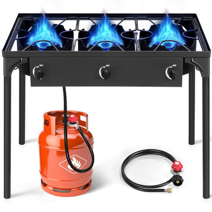 Ultimate 3-Burner Outdoor Propane Gas Stove - 225,000 BTU High Pressure Cooker for Backyard Cooking, Camping, Home Brewing & Turkey Frying!