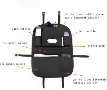 Car Back Seat Organizer with Foldable Table Tray, PU Leather Backseat Car Organizer with Tablet Holder for Kids Toddlers Travel, Car Seat Back Protector Storage Kick Mats Travel Accessories