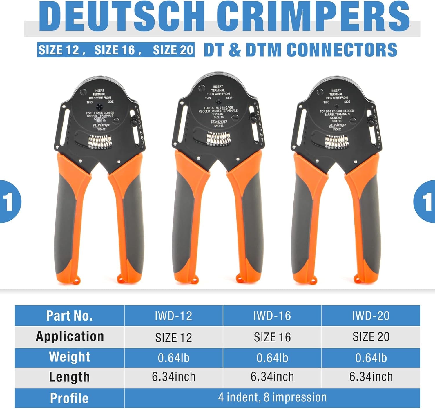 Icrimp Deutsch Terminal Crimp Tool Kit, Close Barrel and Open Barrel Crimper, Deutsch Removal Extraction Tool for Deutsch DT Connectors, Solid & Stamped Contacts, Delphi Weather Pack Terminals-12Pcs