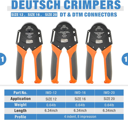 Icrimp Deutsch Terminal Crimp Tool Kit, Close Barrel and Open Barrel Crimper, Deutsch Removal Extraction Tool for Deutsch DT Connectors, Solid & Stamped Contacts, Delphi Weather Pack Terminals-12Pcs