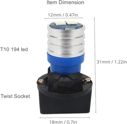W5W Led Bulb 168 T10 194 Led Dash Lights PC195 PC194 PC168 Twist Socket Dashboard Instrument Cluster Interior Lights Map Dome Bulbs Extremely Bright (Ice Blue,Pack of 6)