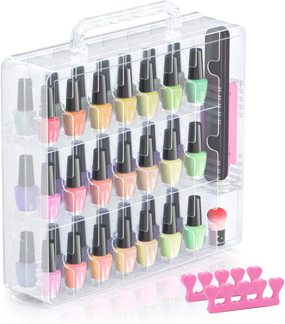 Nail Polish Organizer, 48 Bottles Transparent Nail Polish Holder with Adjustable Divider, Gel Nail Polish Storage Double Side Nail Polish Organizer Case for Storage Display