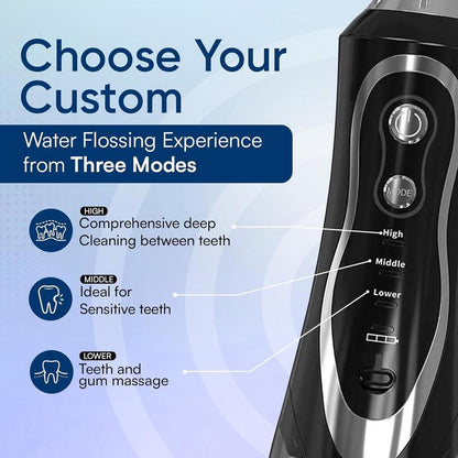 45-Day Water Flosser: IPX7 Waterproof, 360° Nozzle, 3 Modes & 300Ml Tank for Teeth Whitening, Plaque Removal & Gum Care