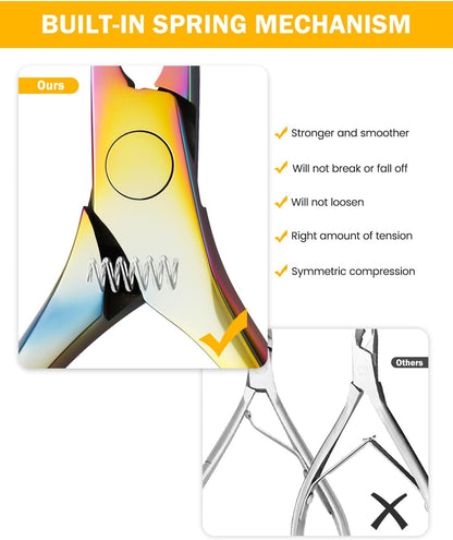 Cuticle Trimmer with Pusher - Salon Quality Cuticle Clipper with Cuticle Pushers, Super Sharp Cuticle Cutters and Dual-End Nail Pushers Cuticle Stick, Professional Manicure Tools - Rainbow