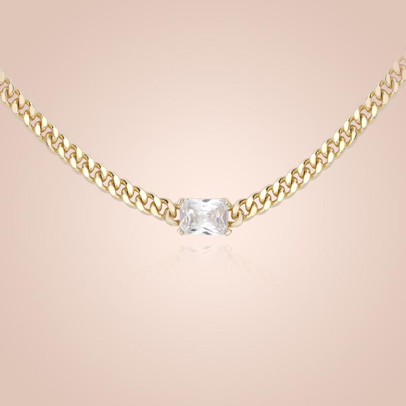 MEIITRUE 14K Gold Plated Cubic Zirconia Pendant Necklaces for Women, Hypoallergenic Fade-Resistant Cuban Link Choker Necklace, Trendy Fashion Jewelry for Girls