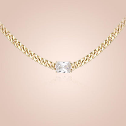 MEIITRUE 14K Gold Plated Cubic Zirconia Pendant Necklaces for Women, Hypoallergenic Fade-Resistant Cuban Link Choker Necklace, Trendy Fashion Jewelry for Girls