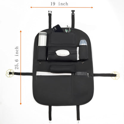 Car Back Seat Organizer with Foldable Table Tray, PU Leather Backseat Organizer for Kids Toddlers Travel, Car Kick Mats Seat Back Protector Storage Pocket with Touch Screen Tablet Holder