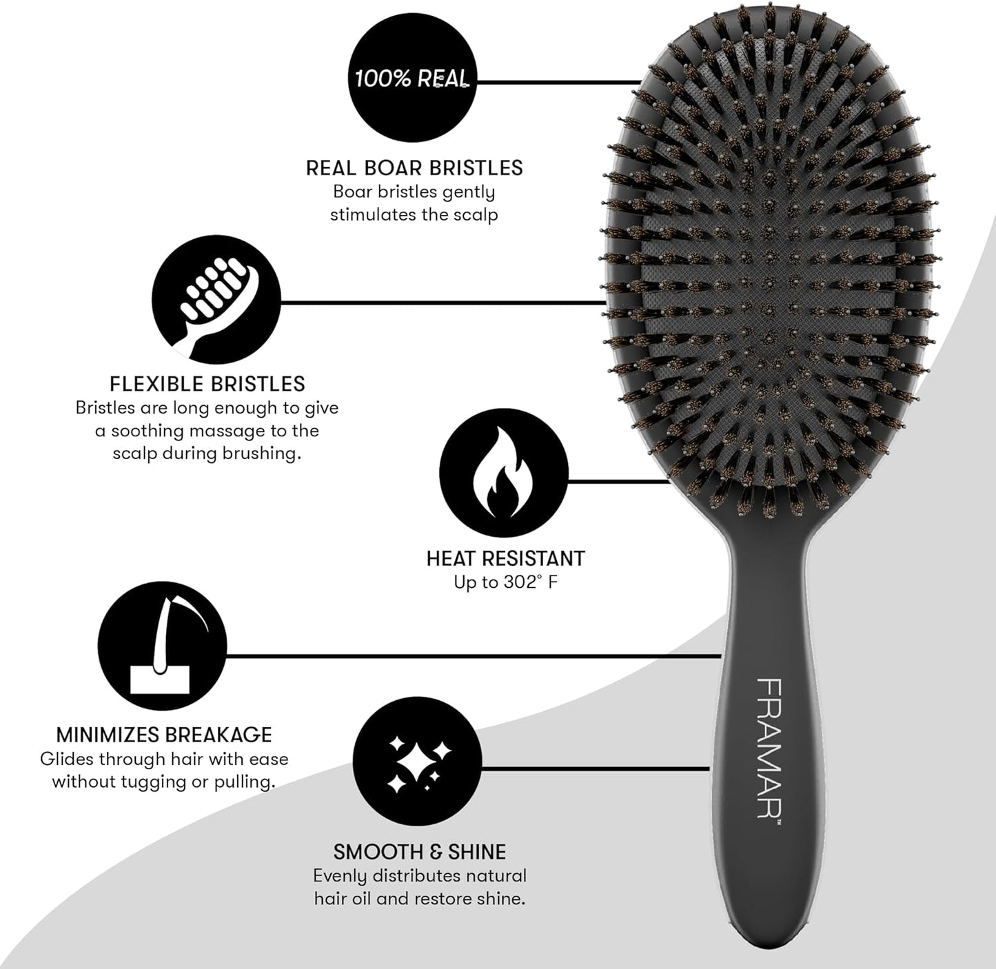 Black Boar Bristle Hair Brush - Natural Bristle Brush for Fine Hair, Boar Brush for Slicking Back Hair, Hair Brush for Women, Slick Back Hair Brush, Brosse a Cheveux, Brosse Poil De Sanglier