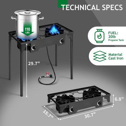 Ultimate 3-Burner Outdoor Propane Gas Stove - 225,000 BTU High Pressure Cooker for Backyard Cooking, Camping, Home Brewing & Turkey Frying!