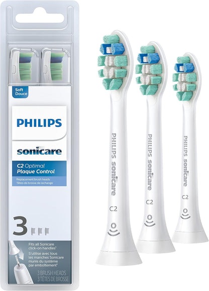 Optimal Plaque Control Replacement Toothbrush Heads, HX9023/65, Brushsync Technology, White 3-Pk