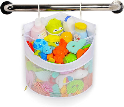 Baby Bath Toy Organizer, Quick Drying£¬ and Mould Proof, Corner Hang-Suspension Bath Toy Holder, Large Capacity Multi Use Corner Shower Caddy Shower Rack£¨ White£©