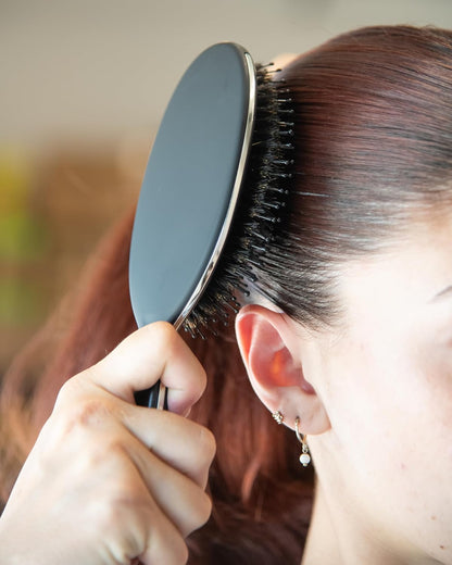 Black Boar Bristle Hair Brush - Natural Bristle Brush for Fine Hair, Boar Brush for Slicking Back Hair, Hair Brush for Women, Slick Back Hair Brush, Brosse a Cheveux, Brosse Poil De Sanglier