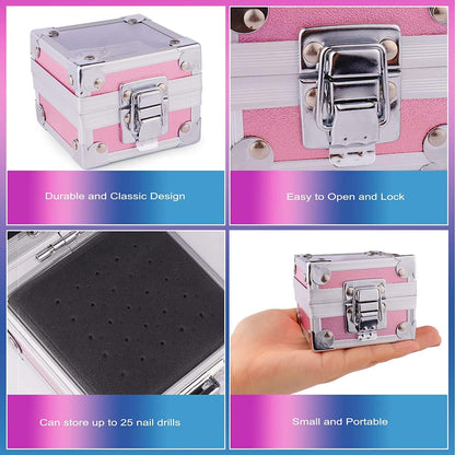 25Pcs Nail Drill Bits Set with Holder, 3/32 Inch Ceramic Diamond Carbide Cuticle Efile Remover Nail Drill Bit for Home Salon Acrylic Gel Polish Manicure Pedicure