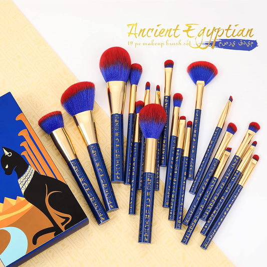 Makeup Brushes 19Pcs Ancient Egyptian Makeup Brush Set Premium Gift Synthetic Powder Kabuki Foundation Contour Blush Concealer Eye Shadow Blending Liner Make up Brush Kit