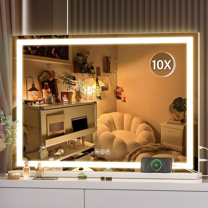 Vanity Mirror with Lights, 28" X 20" LED Makeup Mirror, Lighted Makeup Mirror with Dimmable 3 Modes, Touch Screen Control Vanity Mirror Square White