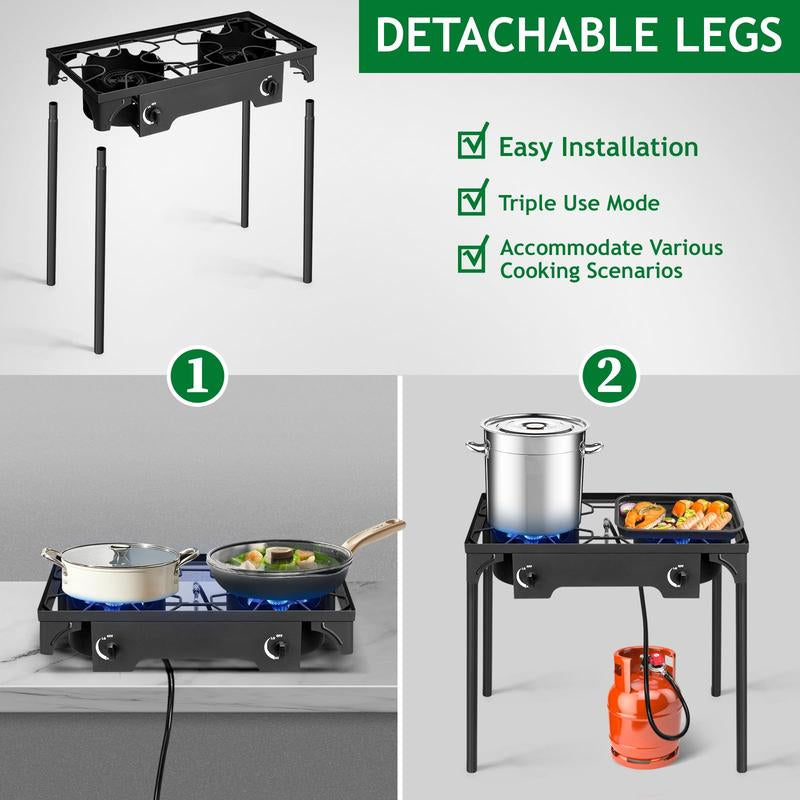 Ultimate 3-Burner Outdoor Propane Gas Stove - 225,000 BTU High Pressure Cooker for Backyard Cooking, Camping, Home Brewing & Turkey Frying!