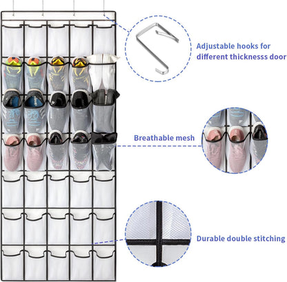 35 Pockets over the Door Shoe Organizer, Hanging Shoe Organizer for Door Large Capacity Shoe Storage Bag with 4 Metal Hooks (White-1Pack)