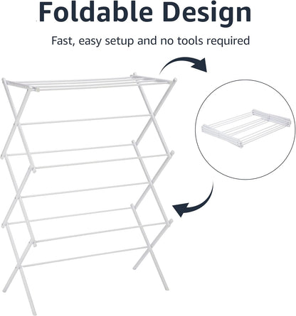 Foldable Portable Laundry Drying Rack for Air Drying Clothing, Indoor Outdoor Use - 29.4 X 14.8 X 41.9 Inches (Lxwxh), White