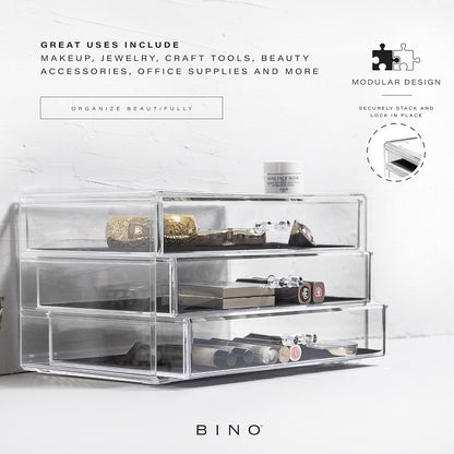 3-Drawer Makeup Organizer, Park Avenue | the MANHATTAN SERIES | Modern Minimalist | Clear Acrylic Organizers | Stackable Storage Bins