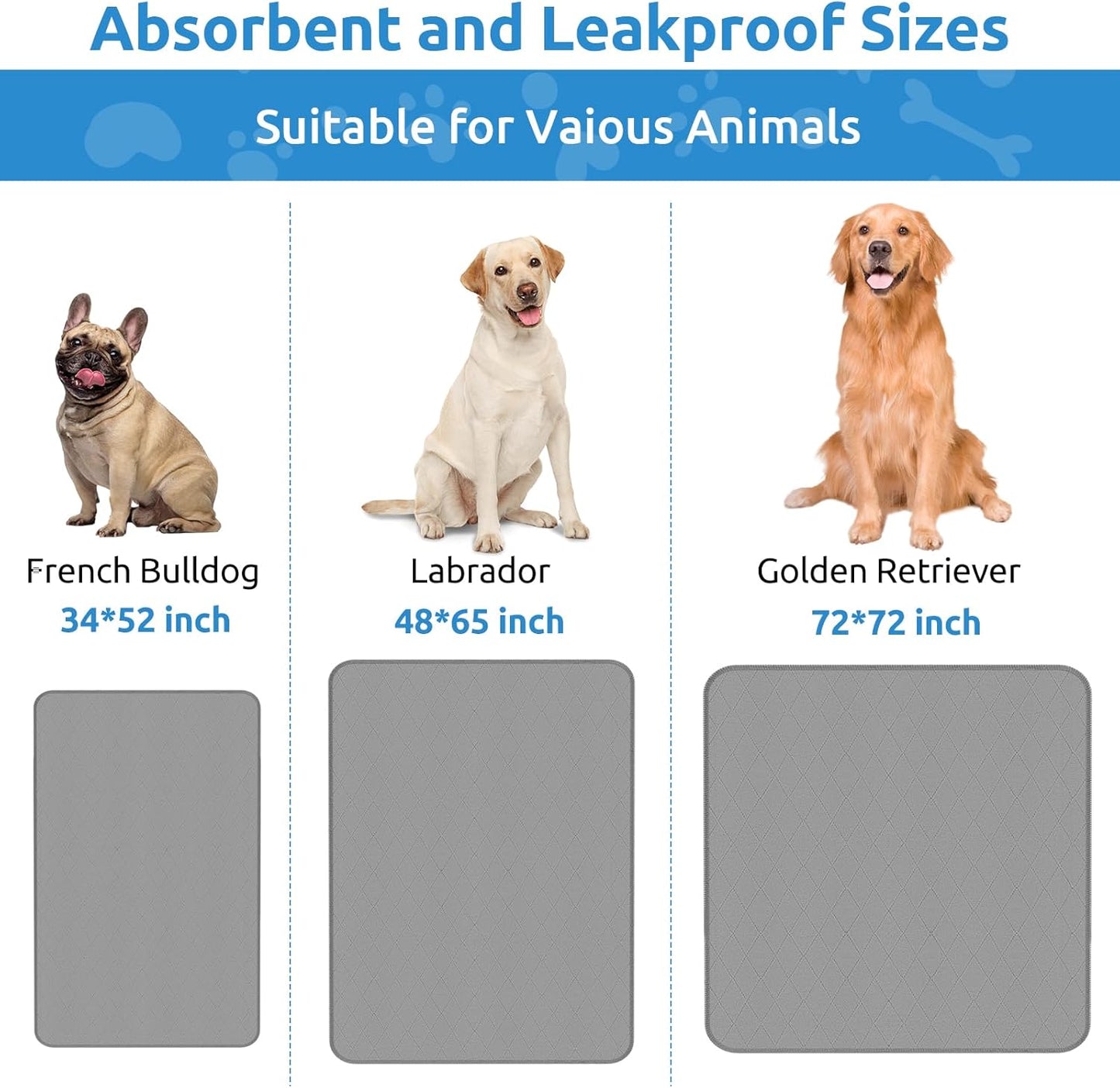 Washable Puppy Dog Pee Pad, 34" X52" Extra Large, Waterproof Whelping Training Mat for Playpen Crate, Floor, Bed,Sofa and Trunk [Premium Fabrics That Can Be Used by Humans]