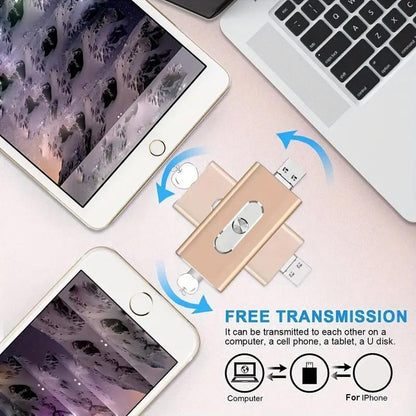 3 in 1 USB Storage Flash Pen Drive for Iphone, 1 Count Portable High Speed USB 3.0 Data Transfer Memory Stick, Thumb Drive for Ipad, Android Phones, PC and More Devices, Men Gifts